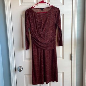 Talbots Size Small Red and Brown 3/4 Sleeve Sheath Dress